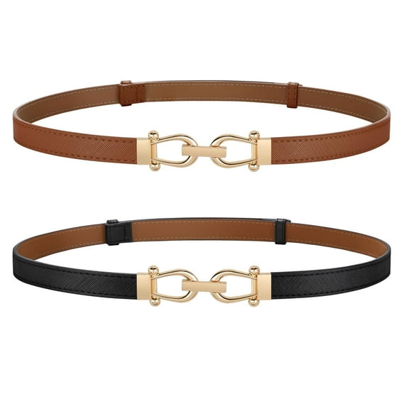 WHIPPY Women’s Skinny Leather Belts Adjustable Thin Waist Belts for Dresses Jeans 2 Pack