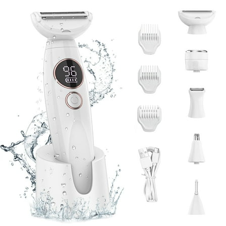 Electric Razors Shavers for Women, 5 in 1 Bikini Trimmer for Women Wet/Dry Face Razors for Face Nose Eyebrow Arms Armpit Legs Pubic Area Painless Facial Hair Removal for Women