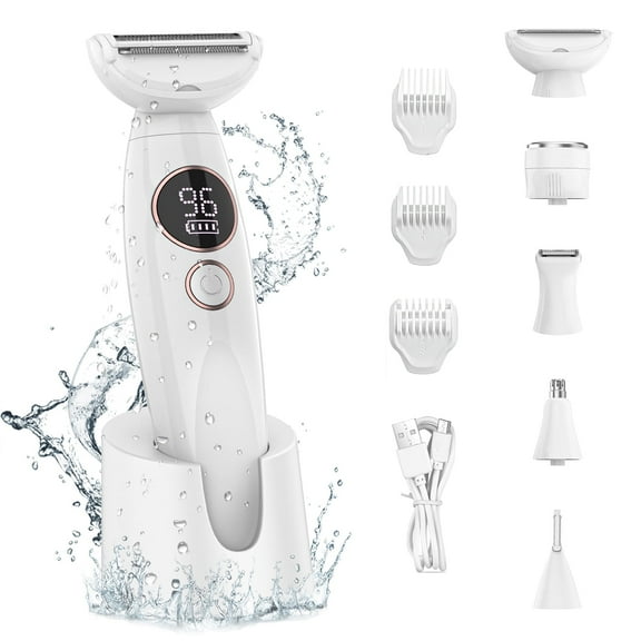 Electric Razors Shavers for Women, 5 in 1 Bikini Trimmer for Women Wet/Dry Face Razors for Face Nose Eyebrow Arms Armpit Legs Pubic Area Painless Facial Hair Removal for Women
