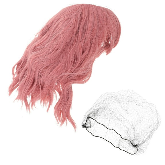Mobutofu Synthetic Wigs For Women Daily Use Pink Curly Bangs Long Curly Style 1Pack