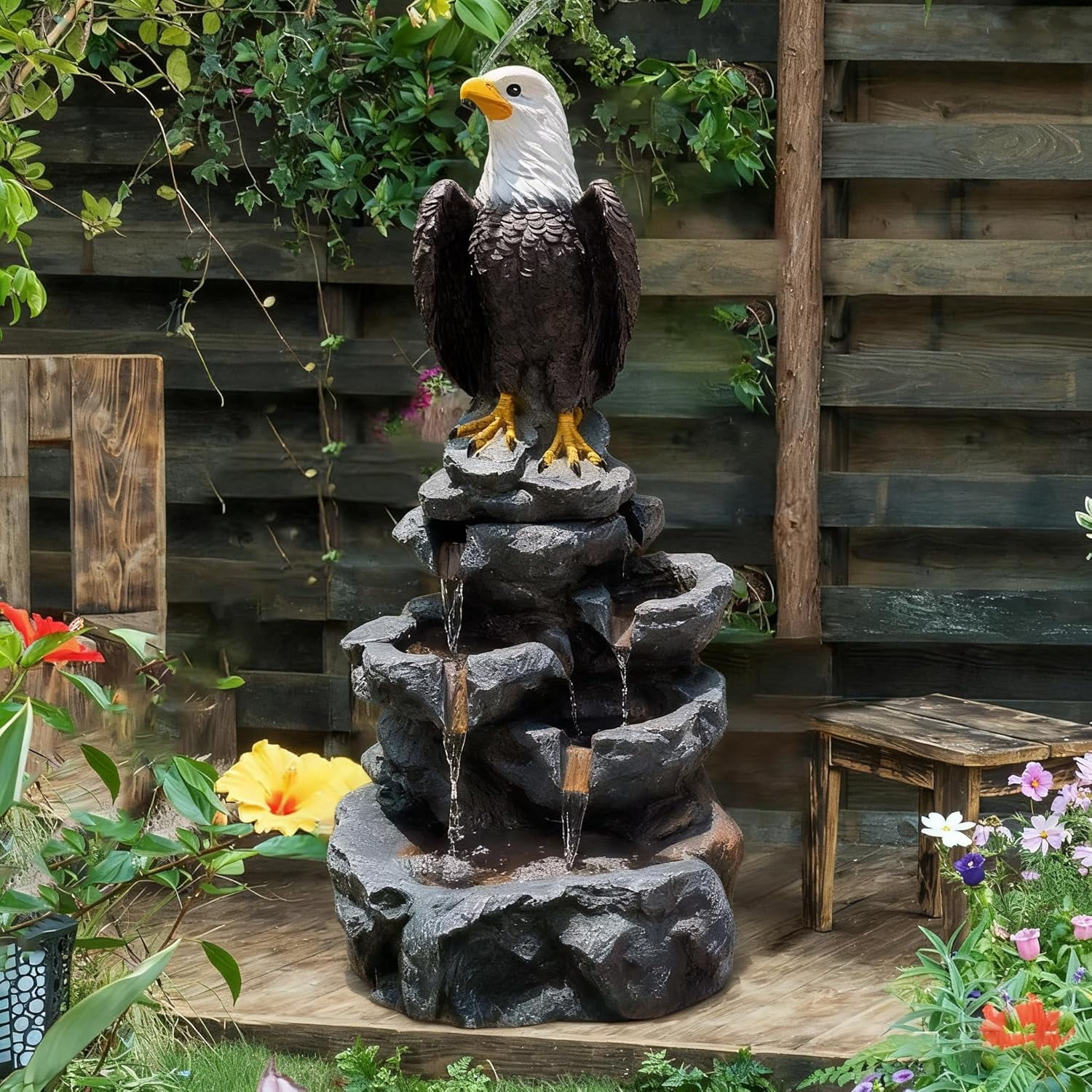 Eagle Outdoor Fountain with 5 Layers of LED Lights,Suitable for Gardens,Courtyards and Interior Decoration