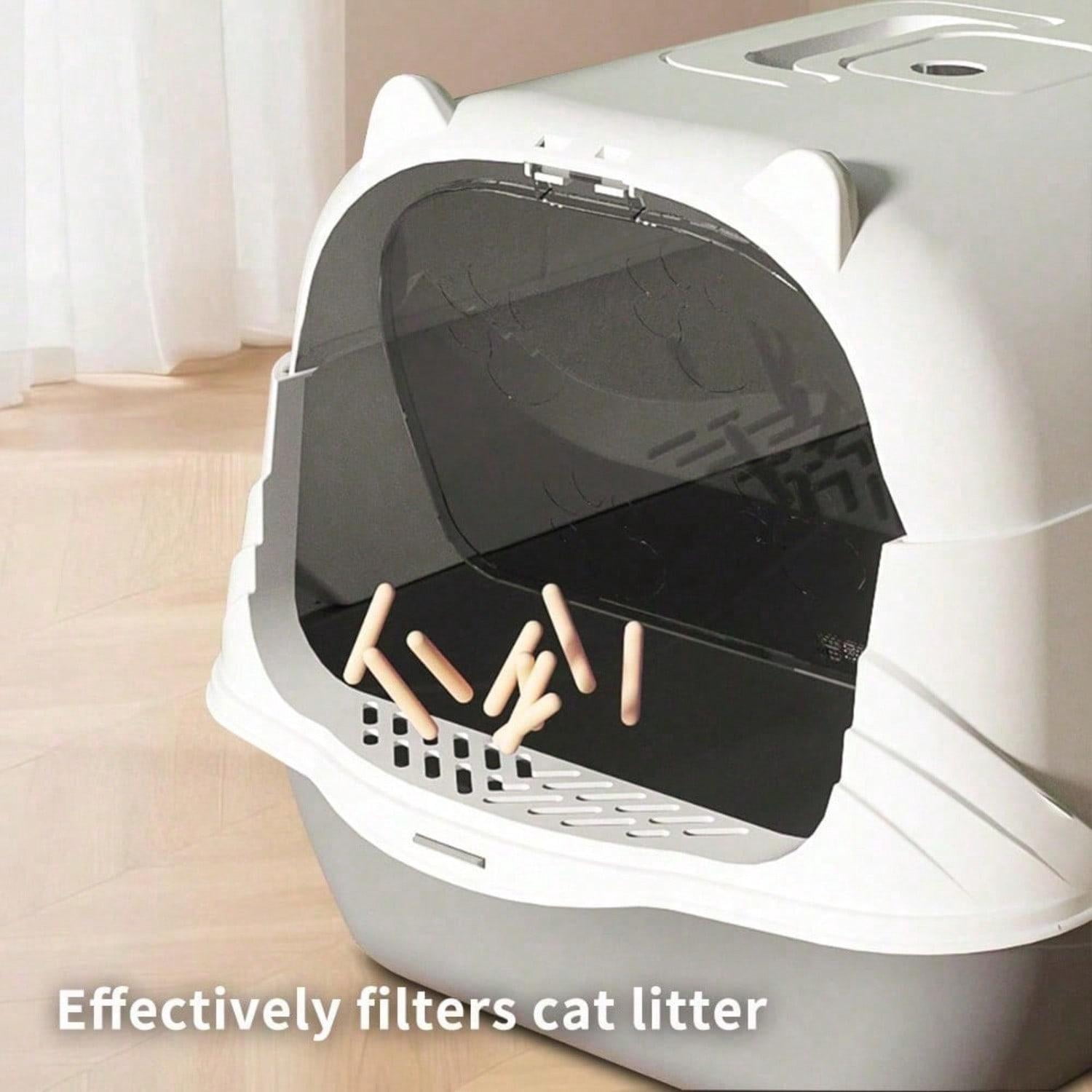 Fully Enclosed Portable Cat Litter Box – Large Space With Front Entry, Litter Filter Pedal & Easy-Clean Odor-Control Covered Design