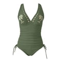 thumbnail image 5 of Ticikt One Piece Swimsuit for Women,Deep V Ruffle Tummy Control Monokini Swimsuits,Flattering Bathing Suits Family Beach,Color:Green,Size:XXL, 5 of 5