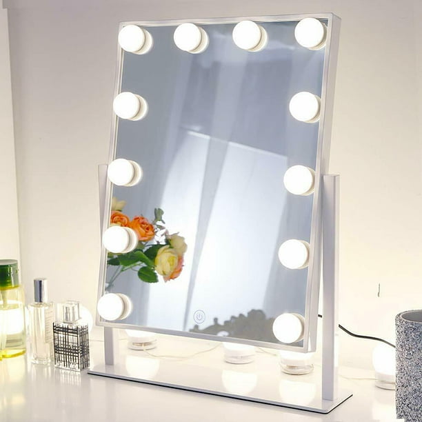Glossy White Lighted Vanity Mirror With, Lighted Vanity Mirror