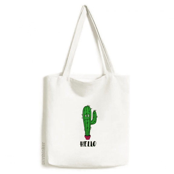 Hello Cactus Art Deco Fashion Tote Canvas Bag Shopping Satchel Casual Handbag