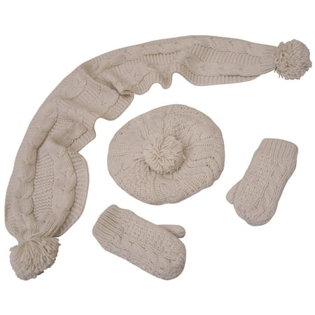 

N Ice Caps Girls Geo Design Cable Knit 3 Piece Hat Scarf Glove Cold Weather Winter Set