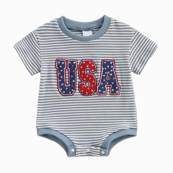 Newborn Infant Baby Girl Boy 4th Of July Romper Flag Bow Embroidery Summer