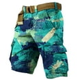thumbnail image 5 of WTOBBY Men's Casual Summer Shorts with Camouflage Print, Loose Fit Work Style, Large Size, Multi-Pocket Utility, 5-Inch Mid-Length, No Belt Needed for Easy Wear,Turquoise L, 5 of 5