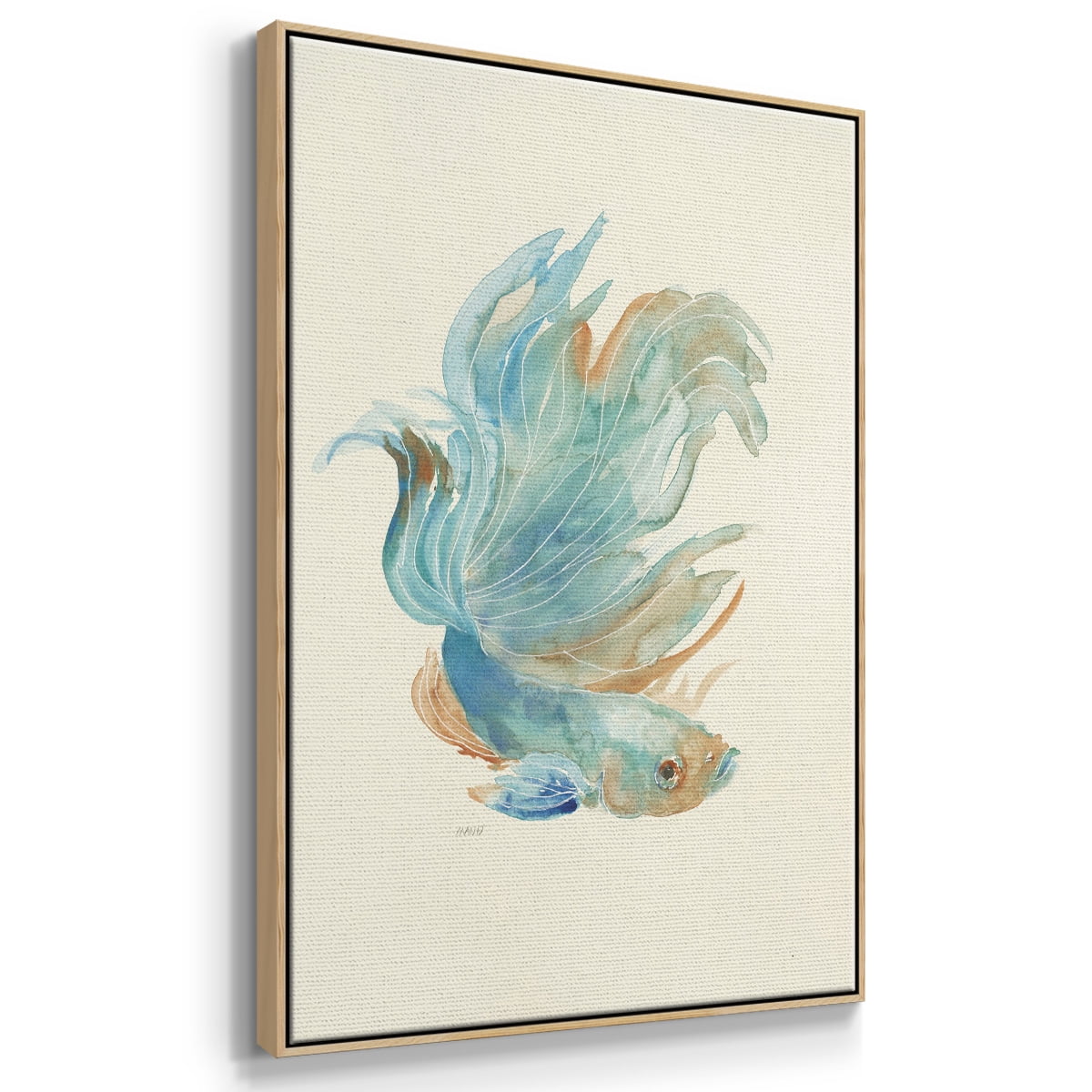 Betta I Framed Premium Gallery Wrapped Canvas - Ready to Hang - 27 x 41 - Natural Wood Floating Frame