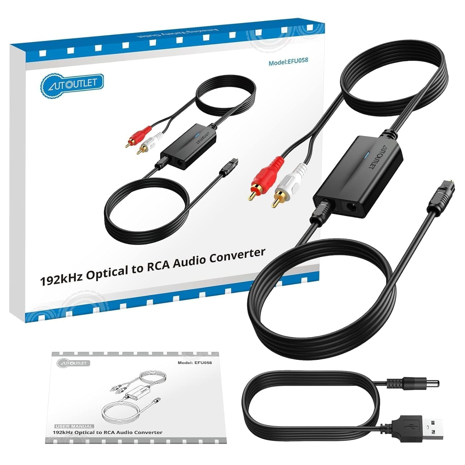 AUTOUTLET 192kHz Digital to Analog Audio Converter, Optical to RCA with 7ft Cable for HDTV/Blu-Ray/DVD/Game Consoles