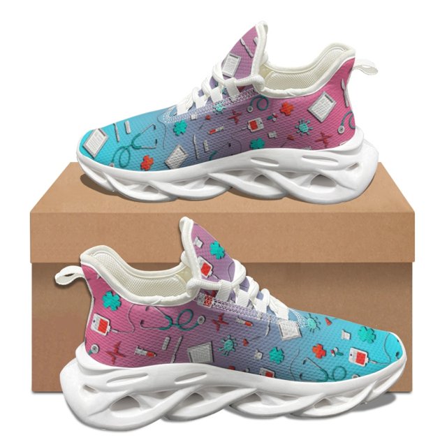 Zapatillas deportivas de otoño e invierno para mujer con estampado de herramientas médicas en degradado de color, antideslizantes, con punta redonda, informales, planas y resistentes a la suciedad.