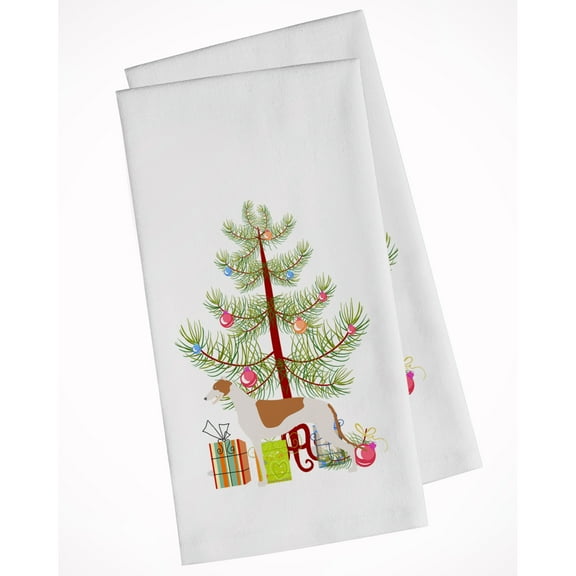 Greyhound Merry Christmas Tree White Kitchen Towel Set of 2 Dish Towels