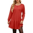 thumbnail image 4 of UVN Fall Dresses for Women Winter Long Sleeve Crewneck Oversized Casual Pullover Patchwork Sweatshirt Dress, 4 of 9