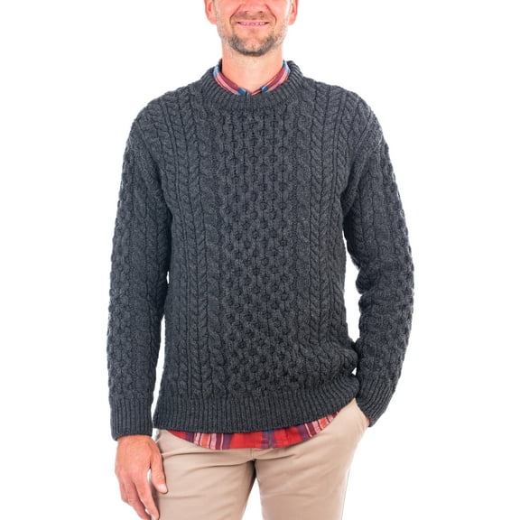 SAOL Aran Traditional Fisherman Sweater 100% Premium Merino Wool Cable Knittted Pullover for Men Made in Ireland Jumper Honeycomb Stitch Jumper
