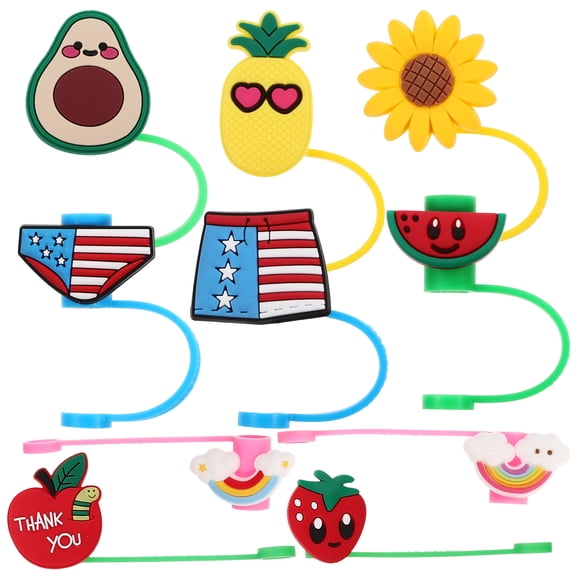 ibasenice 10Pcs Silicone Straw Covers Assorted Color Reusable Straw Caps with Cute Decorative Design