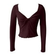 thumbnail image 5 of Fall Shirts for Women 2025 Solid Color Knot Front V-Neck Slim Fit Cropped Going Out Tops Long Sleeve Shirts for Women, 5 of 7