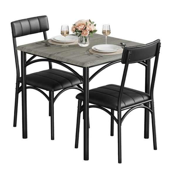 3 Piece Dining Table Set,Small Kitchen Table Chairs for 2,Metal and Wood Square Breakfast Table Set with 2 Upholstered Chairs,for Small Space,Dining Room,Apartment