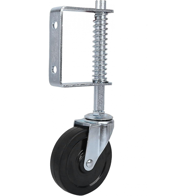 Rueda de goma para puerta de 4", rueda giratoria con resorte, rueda resistente, rueda giratoria de transporte industrial para puerta con capacidad de carga de 220 lb/100 kg