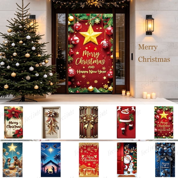 Yeciiwht Christmas Door Cover – 35x71in Xmas Themed Door Covers Holiday Door Curtain, Festive Wall & Door Decoration for Party & Home