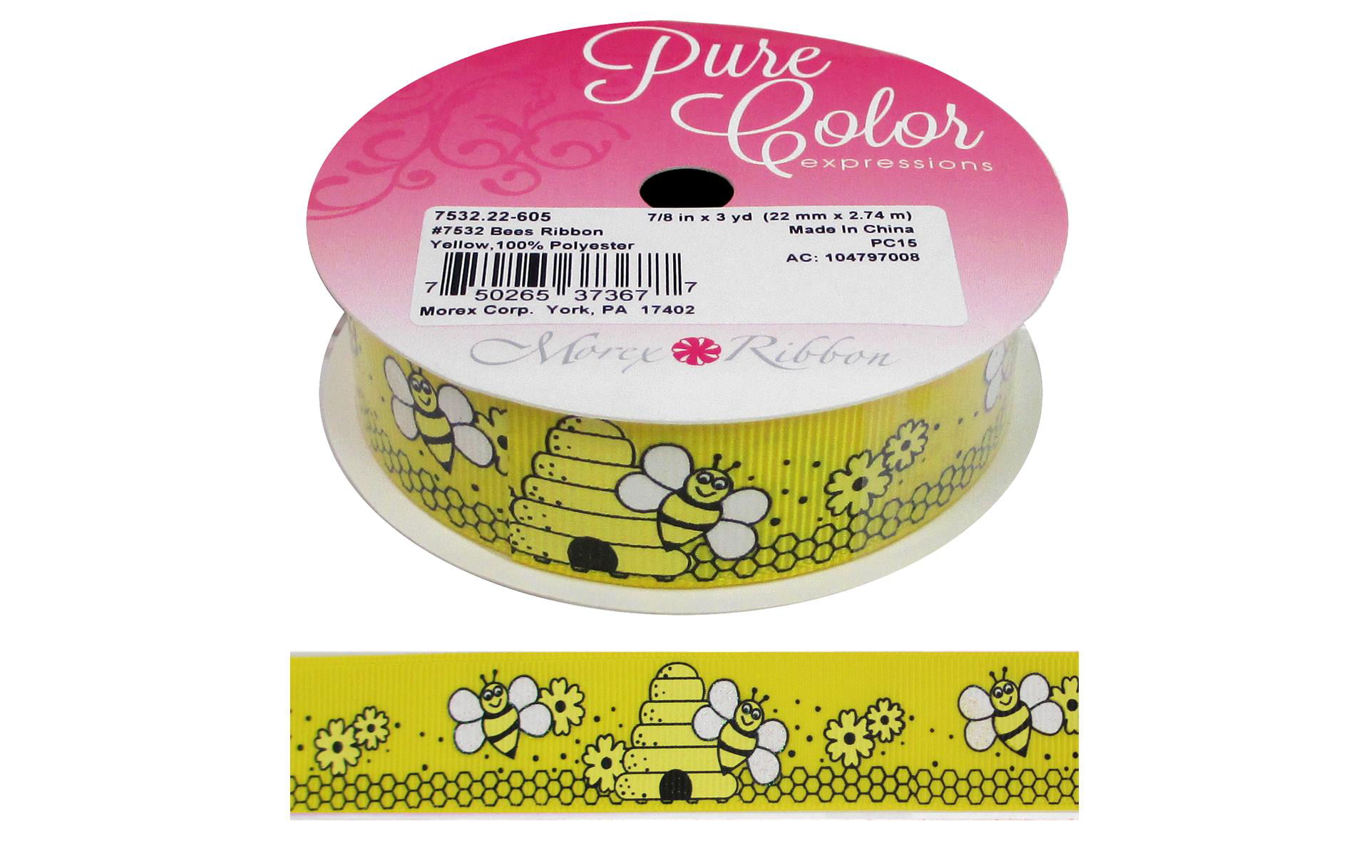 Morex Ribbon Grosgrain Bees 7/8"x 3yd Yellow