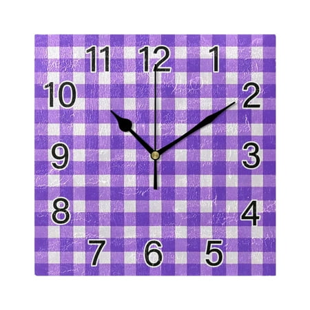 Ryvnso Purple Checkered Grid Wall Clock Square Silent Non-Ticking Battery Operated 7.78