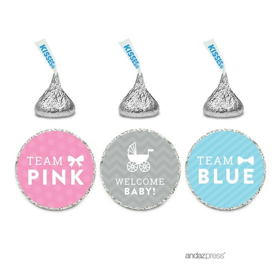 Team Pink/Blue Gender Reveal Baby Shower Hershey´s Kisses Stickers, 216-Pack