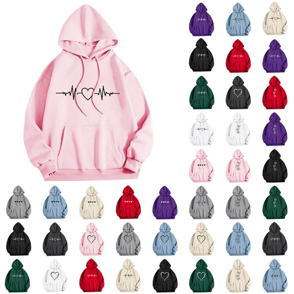Horkkom Graphic Hoodies for Women with Drawstring Pocket Pullover Sweatshirts Casual Drop Shoulder Hoodie L, Gifts for Women