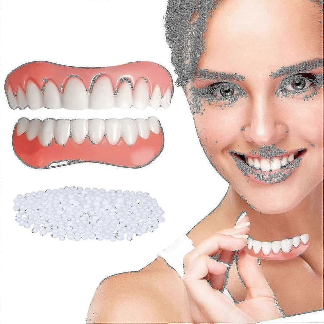2 Sets Upper & Lower Dentures, Natural-Looking Comfortable Fake Teeth for Teeth Protection & Chewing Support