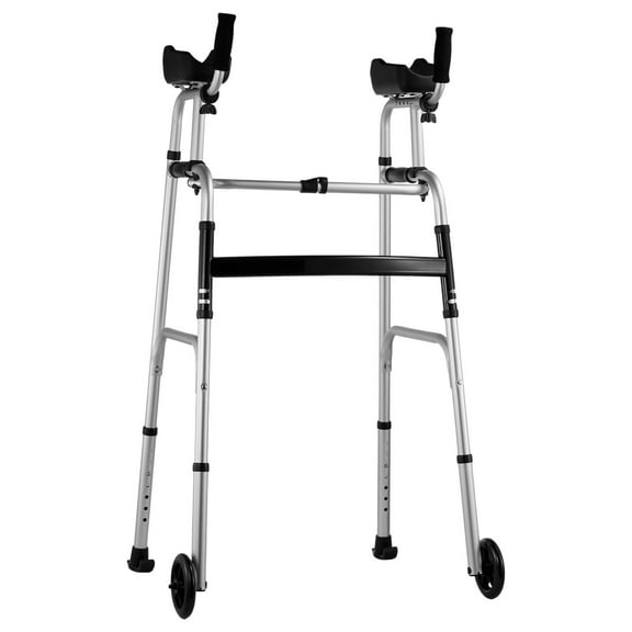 NNYYS 2 in 1 Folding Walker & Removable Armrests, Height Adjustable Foldable Walker with 5" Solid Wheels, Lightweight Aluminum,Front Wheeled Mobility Aid for Elderly Handicapped Disabled