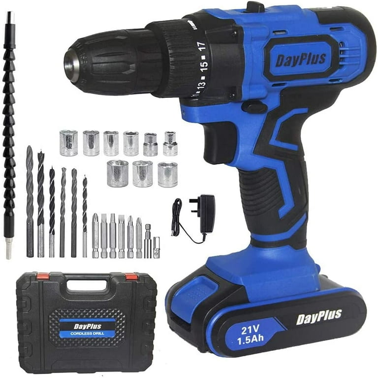 45Nm Electric Drill Set, Cordless Drill Driver with 2 × 21V 1.3Ah  Batteries, 1400RPM, 2 Speed, Forward & Reverse Impact Driver Set for Wood  Steel