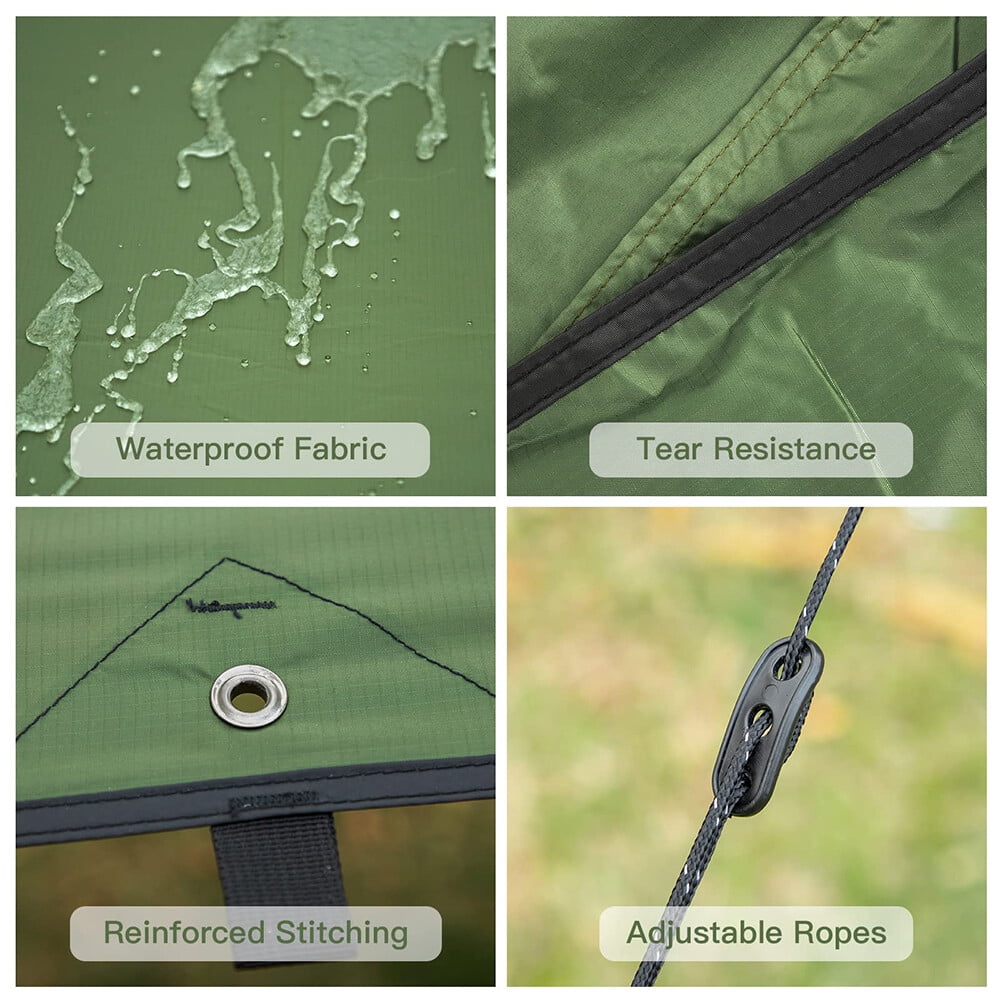 Waterproof Camping Tent Tarp Shelter Hammock Cover Lightweight Rain Fly Green 12x10ft