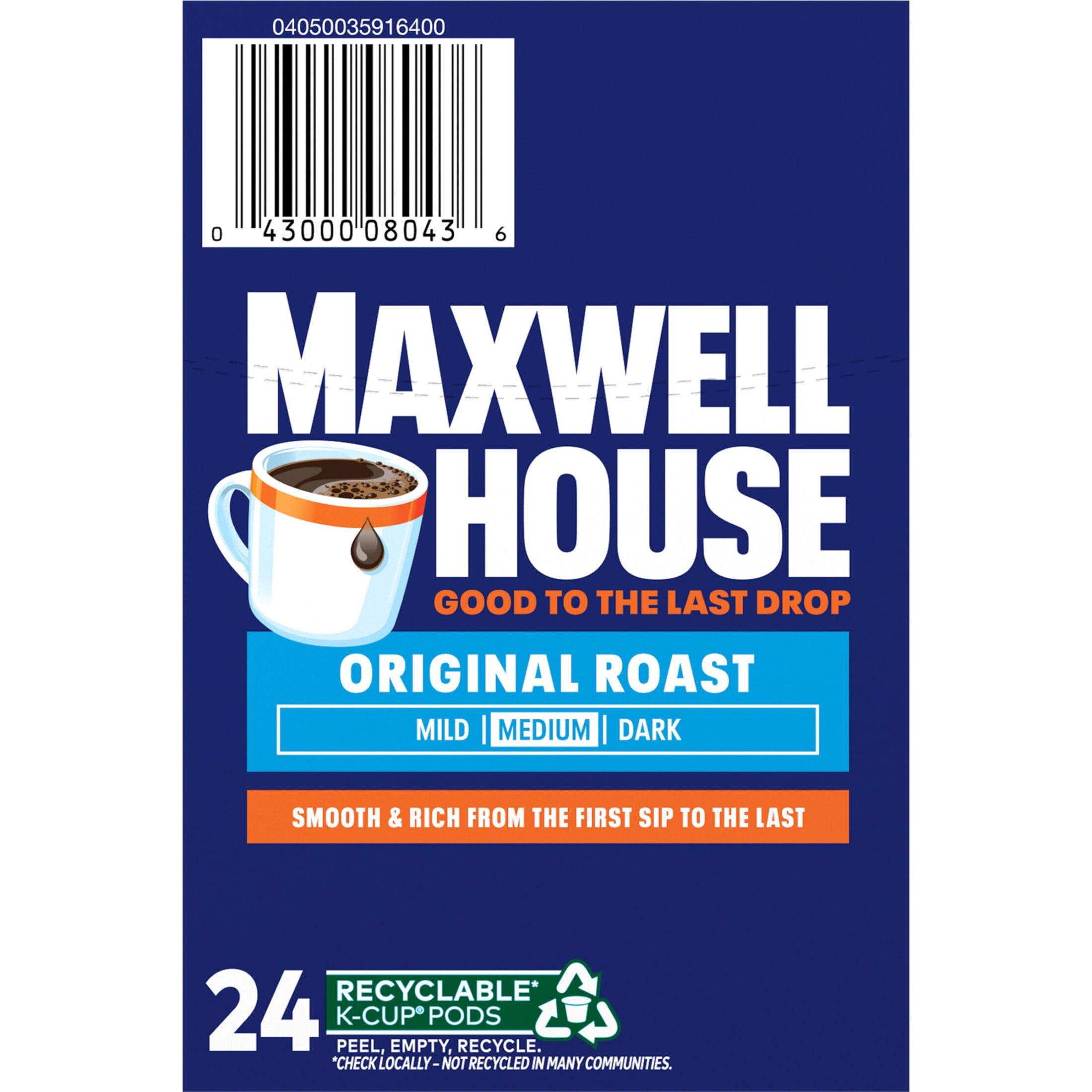 (4 pack) Maxwell House Original Roast Medium Roast K-Cup® Coffee Pods, 24 ct Box