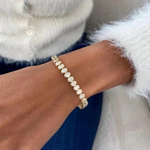 12TCW Oval Cut Lab-Created Diamond 14k Yellow Gold Plated 7" Tennis Bracelet