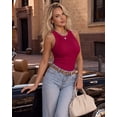 thumbnail image 6 of CHICME Tank Tops for Women Solid Color O-Neck Sleeveless Elastic Slim Fit Basic Vest Casual Womens Top(Without Pads) Wine Red-M, 6 of 9