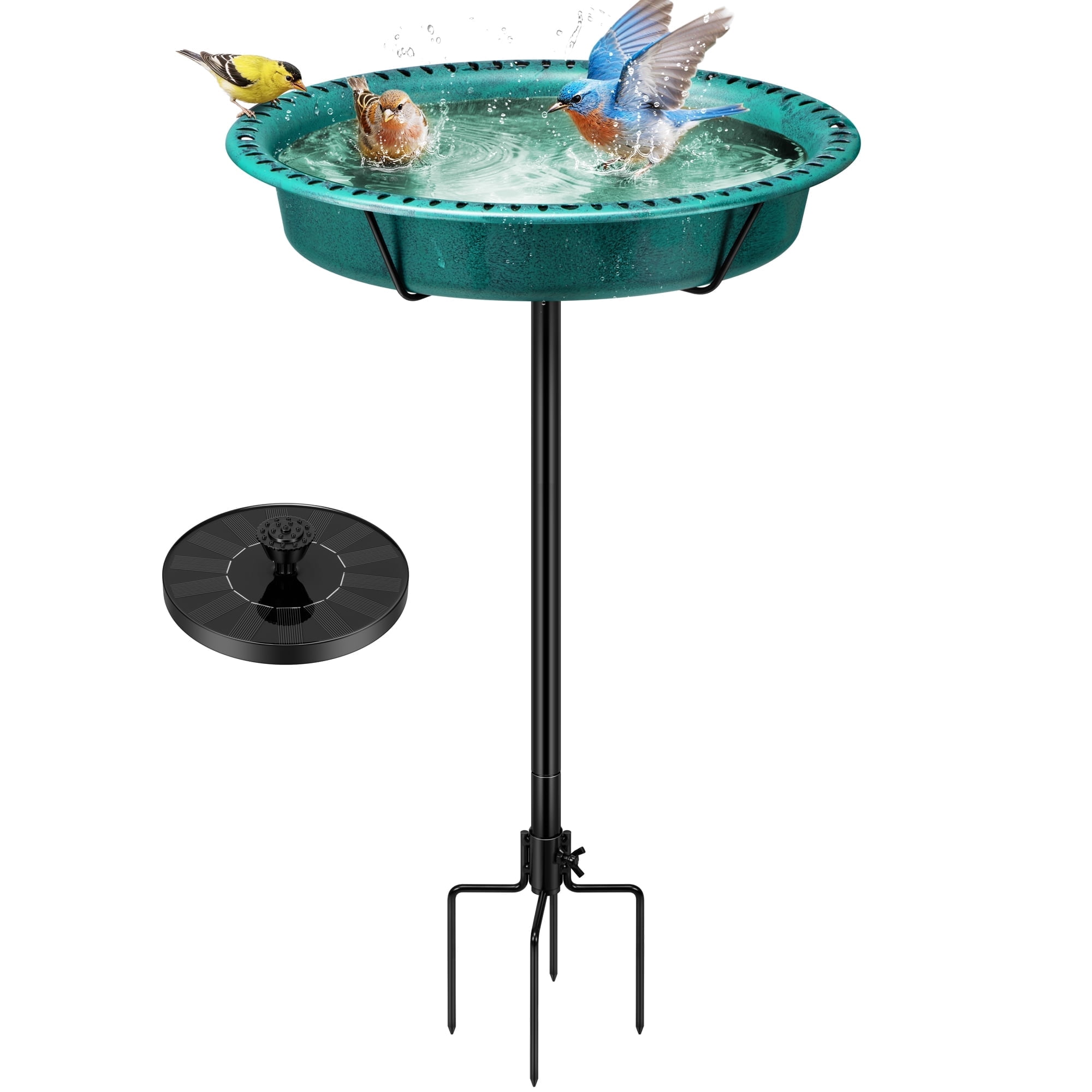 SPECSTAR Oval Bird Bath with Solar Fountain for Outside, Weather-Resistant ABS Birdbath Bowl with Solar Powered Pump, Metal Ground Stake for Outdoor, Garden, 1.3 Gallons, Green