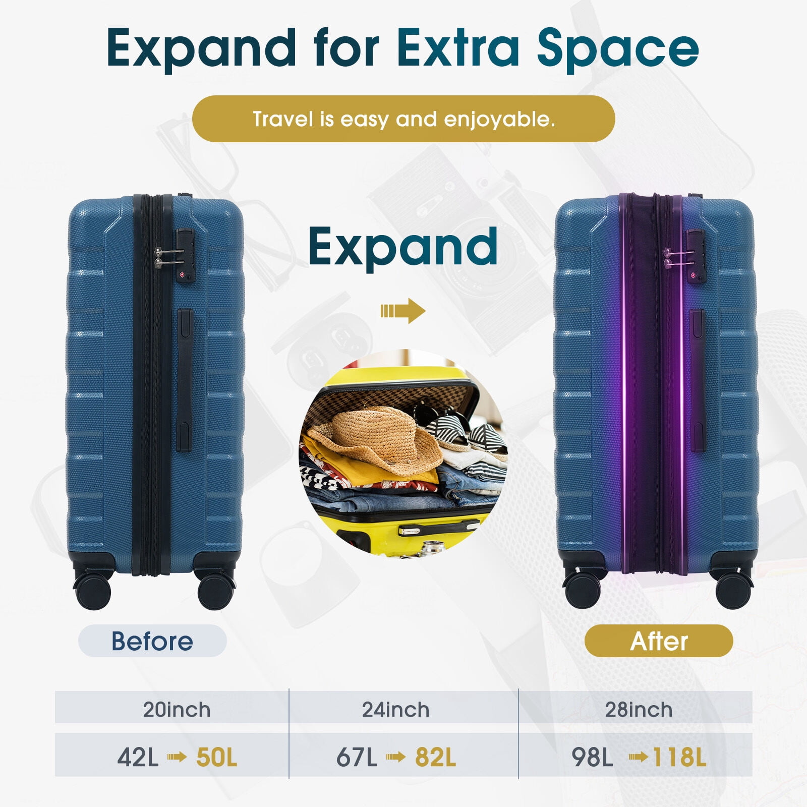 Hardside Suitcase, 28 Inch Hardshell ABS Checked Luggage, Durable Expandable Travel Suitcase with Spinner Wheels, TSA Lock, Blue Hardside Luggage,Abs Hardside Checked Luggage