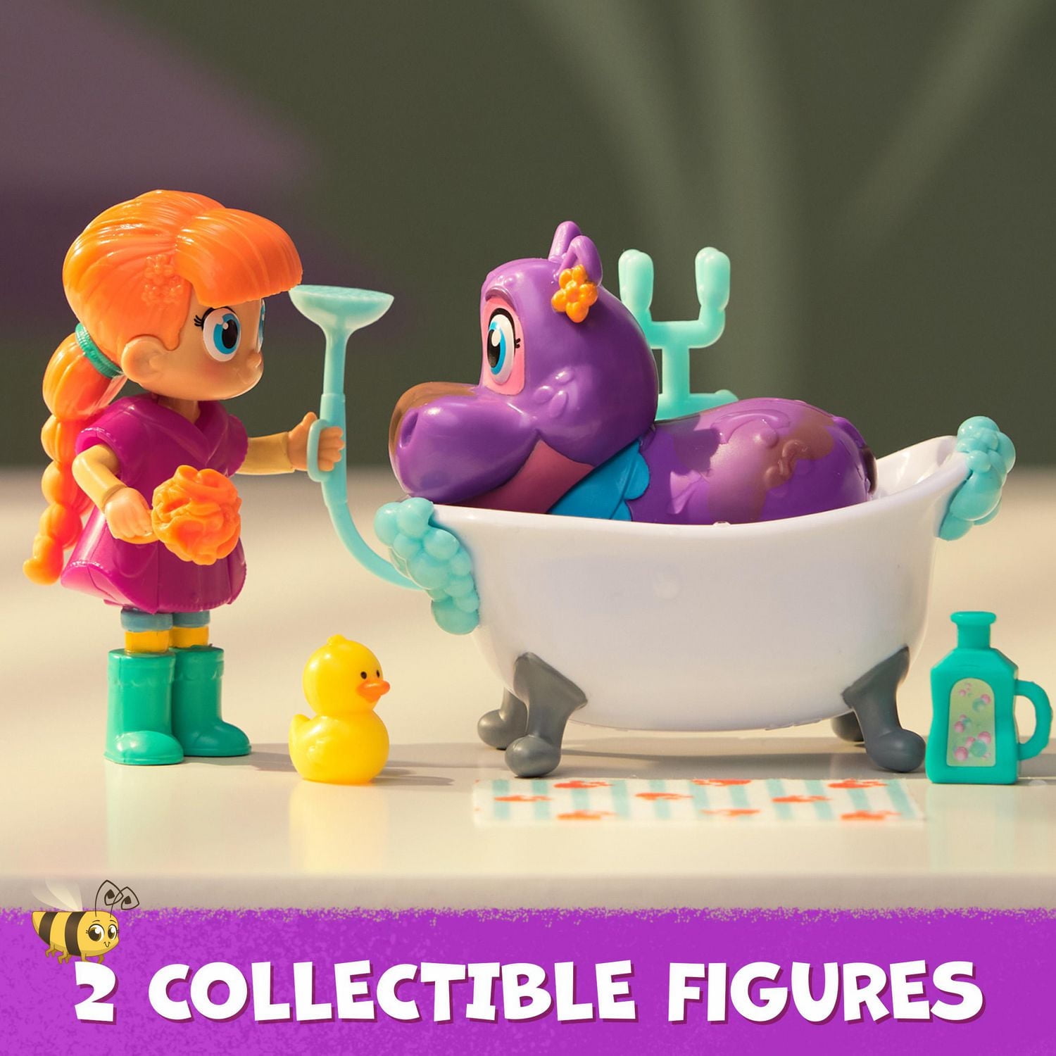 Vida la Véto, Coffret Bain moussant de Juno avec figurine de Vida, figurine de Juno qui change de couleur et accessoires médicaux, jouets pour filles et garçons à partir de 3 ans