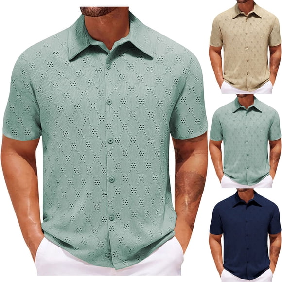 Sentmoon Tshirt Oversized Relaxed Turndown Collar Short Sleeve Breathable Hawaiian Workout Tops Mens Solid Color Mens's Summer Clothes Trendy for Vacation M