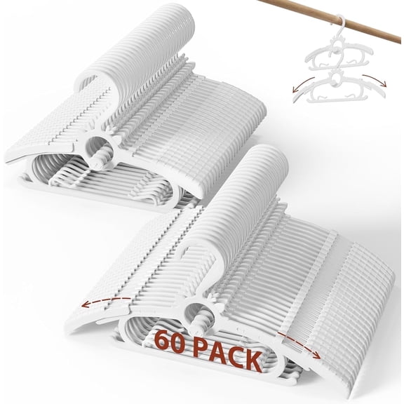 Toddler Hangers 60PCS, 11"-14" Extendable and Stackable Baby Hangers, 45g Ultra-Thick Space Saving Non-Slip Plastic Hanger for Infant, Kids and Nursery Closet, White