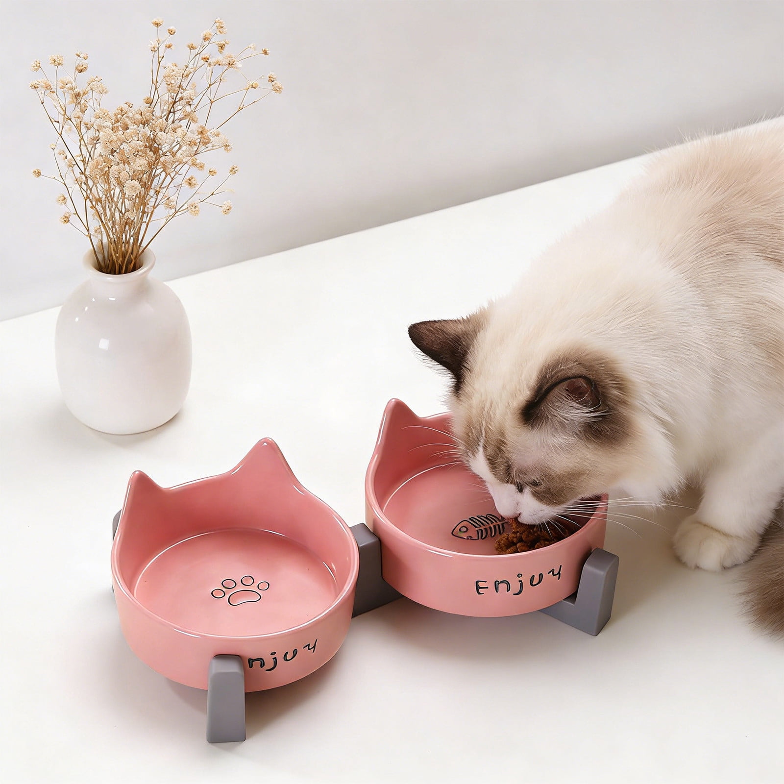 Viflosae Dog Bowl Dog Water Bowl Double Bowl Shaped Ceramic Cats Dog Bowl Cats Food Bowl Water Bowl Tall Bowl To Protects The Cervical Spine Pet Food Bowl Canned Food And Treat Dishs