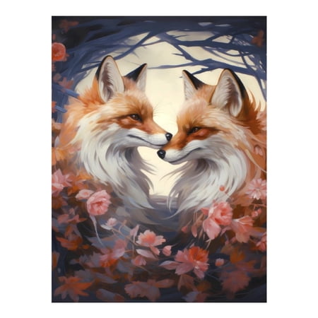 Diamond Painting Kits for Adults - Romantic Pink Flower Fox5d Diy Full Drill Diamond Art Kits for Adults Kits Gem Art Rhinestones Craft for Wall Home Decor Gifts(No Frame)