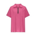 thumbnail image 4 of Sevevn Women's Lapel Short Sleeve Loose Half Zip Cotton And Linen Tunic Summer Work Clothes Shirt Blouse Early Access Deals Hot Pink XXL, 4 of 7