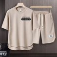 thumbnail image 4 of Sudaderas para hombre, camisetas cortas, conjuntos de chándal marrón, conjunto de pantalones cortos para hombre con alfabeto, tendencia 2024, camisetas y tops casuales, novedad, XL, 4 of 5