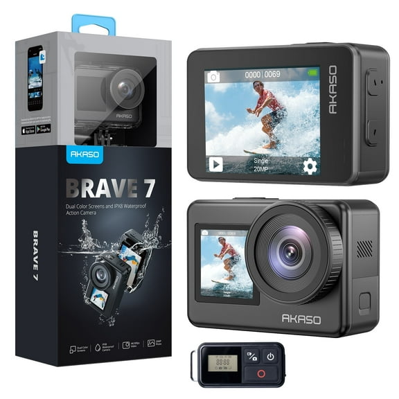 AKASO Brave 7 4K Action Camera,20MP 30FPS Underwater Camera with IPX8/EIS 2.0 Zoom/Support External Mic/Voice Control and 2X 1350mAh Batteries
