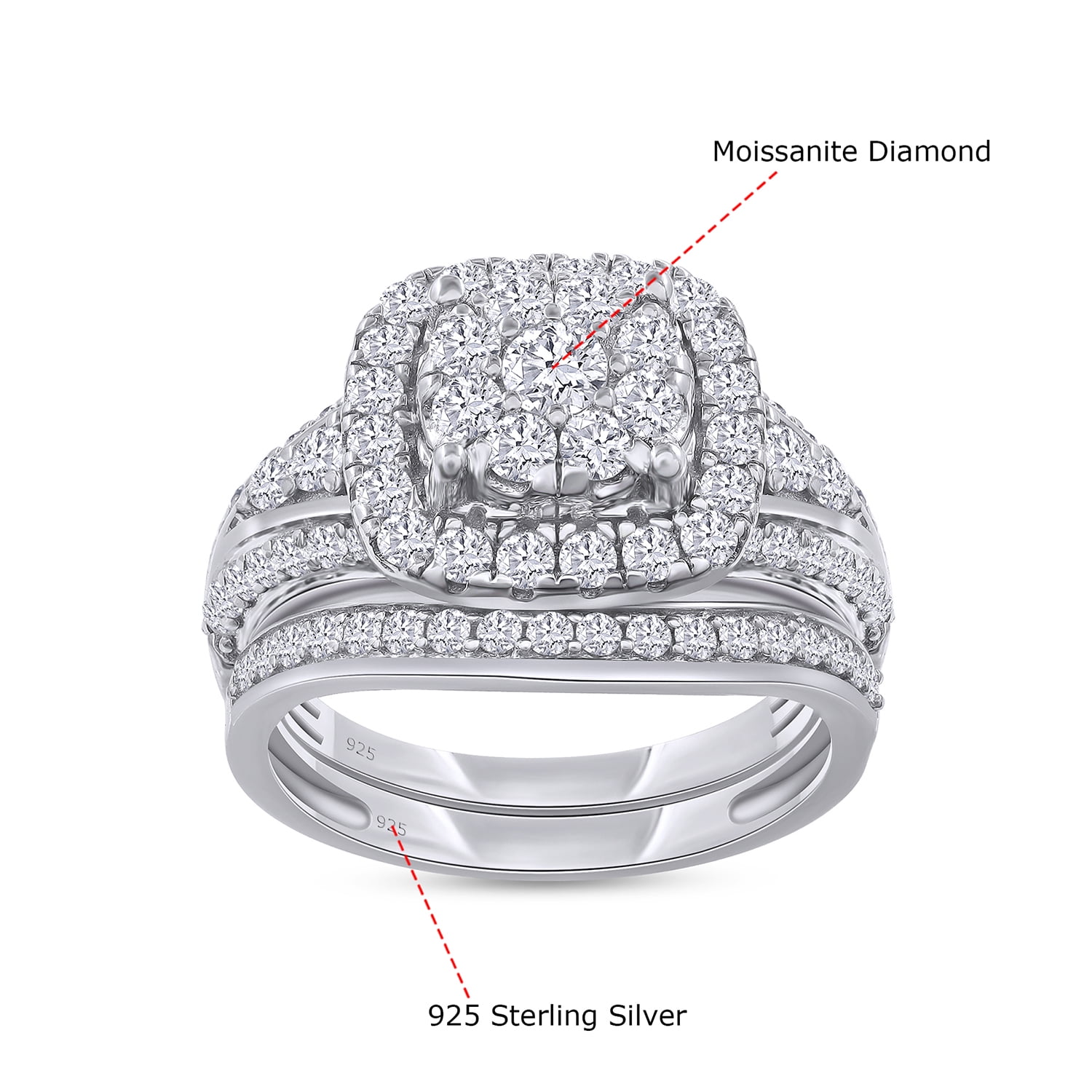 AFFY 1.25 Carat Round Moissanite Diamond Halo Bridal Set Wedding Ring 14k White Gold over Silver-7