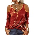 thumbnail image 1 of DYMADE Women Plus Size Long Sleeve Printed Off Shoulder T-shirt Top, 1 of 4