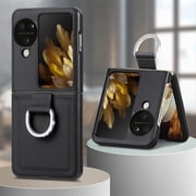 for Oppo Find N3 Flip Case with Ring, Slim PU Leather Protective Cover Phone Case Oppo Find N3 Flip ZH Black