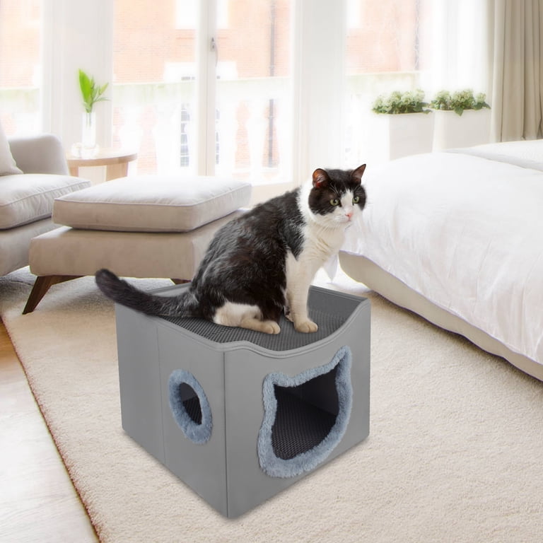 PHANCIR Foldable Cat Cave Bed, Grey with Scratching Pad photo 6
