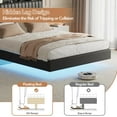 thumbnail image 4 of Yiwa Floating Bed Frame with RGB LED Lights & Charging Station, Upholstered Platform Bed Frame with Storage Headboard, 50” Tall Headboard Leather Bed Frame Queen Size No Box Spring Needed, 4 of 5