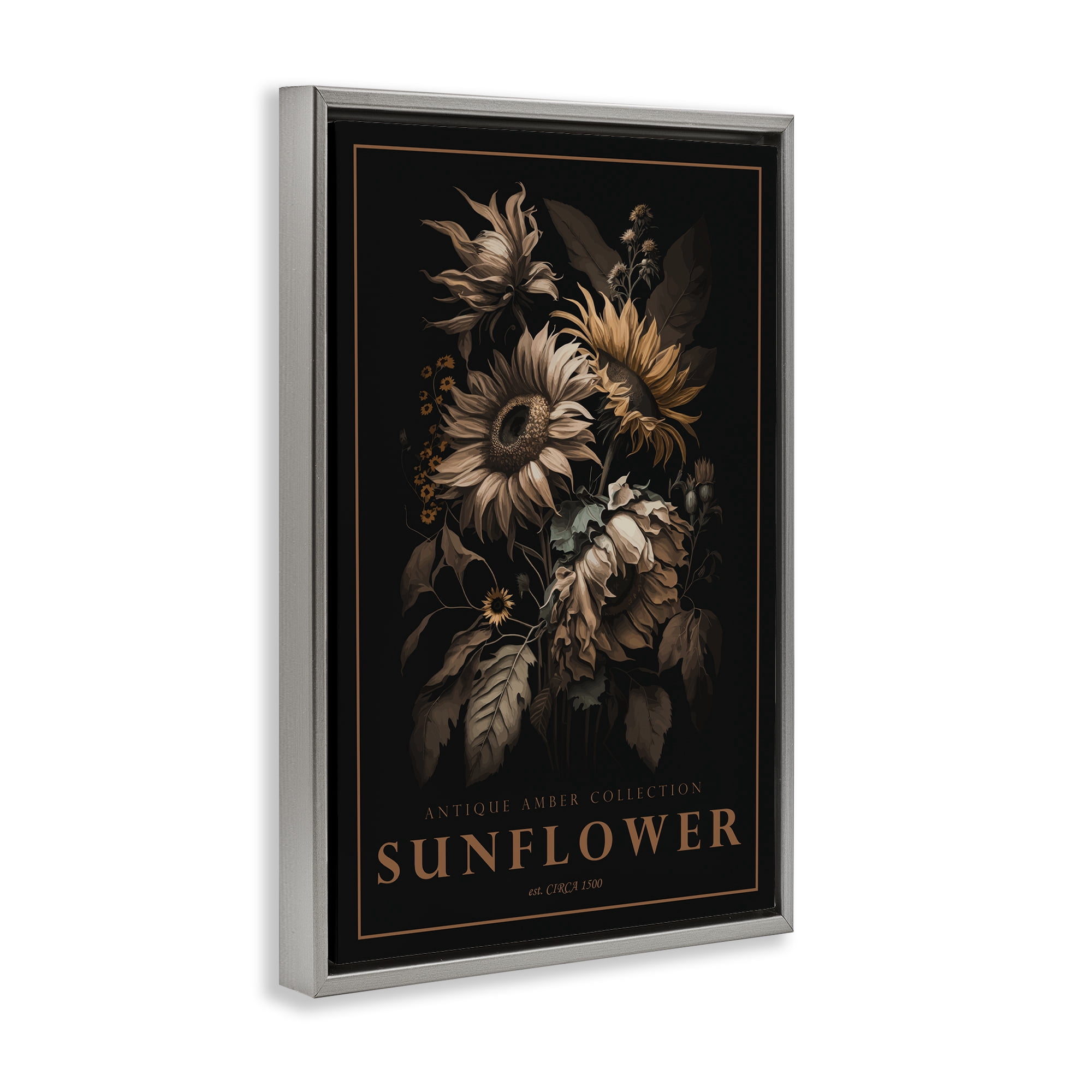 Stupell Industries Antique Sunflower Light Gray Framed Floater Canvas Wall Art, design by Chris Giampietro